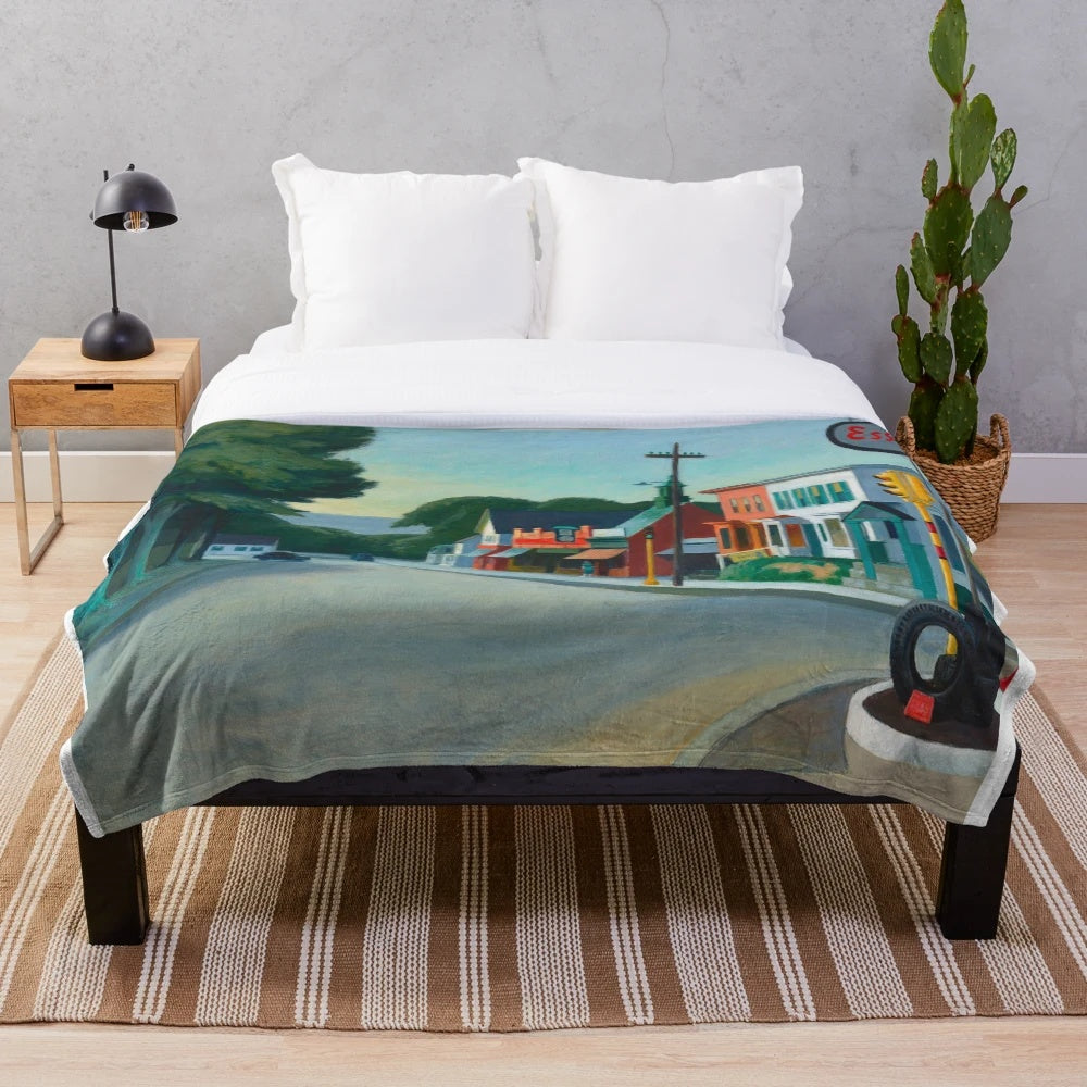 Plush blanket featuring Edward Hopper's famous "Gas Station" painting
