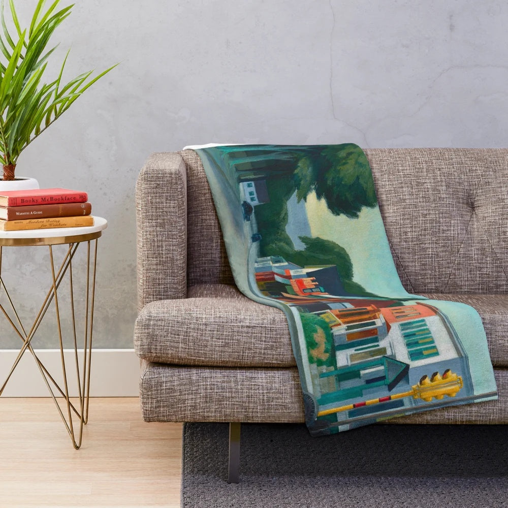 Plush blanket featuring Edward Hopper's famous "Gas Station" painting