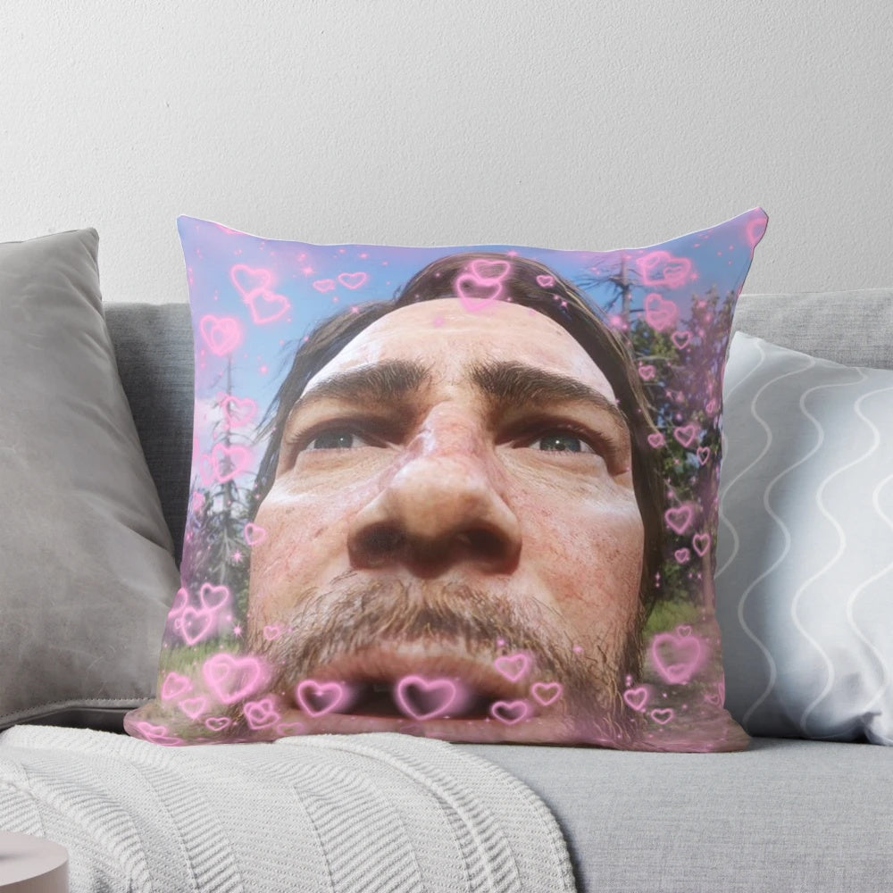 Plush pillow featuring the character Arthur Morgan from the video game Red Dead Redemption 2.