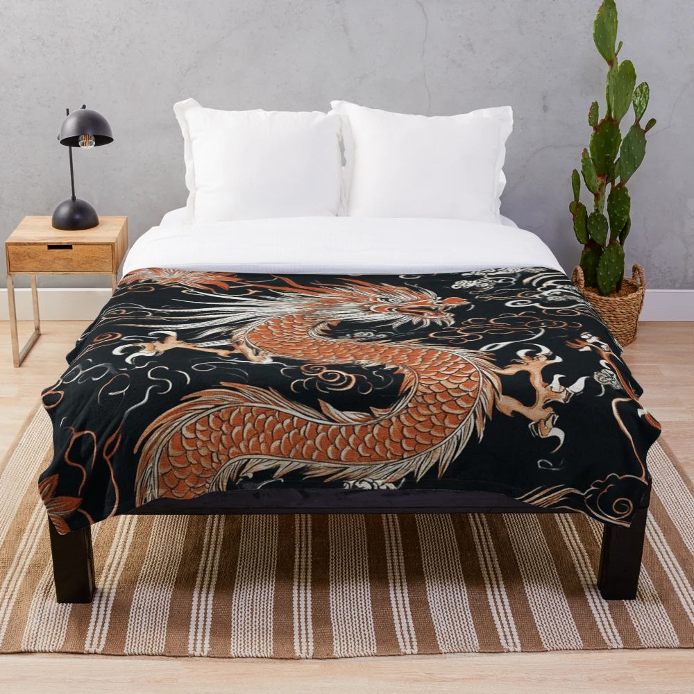 Dragon-themed plush blanket with oriental cultural design