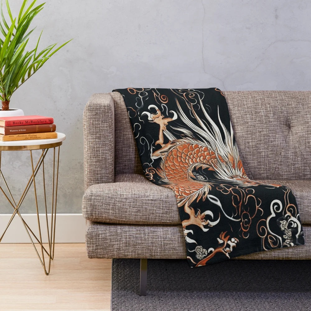 Dragon-themed plush blanket with oriental cultural design