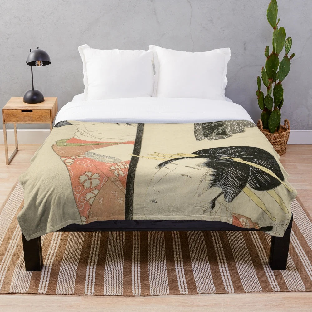 Soft and stylish plush blanket featuring an ukiyo-e inspired Japanese art design