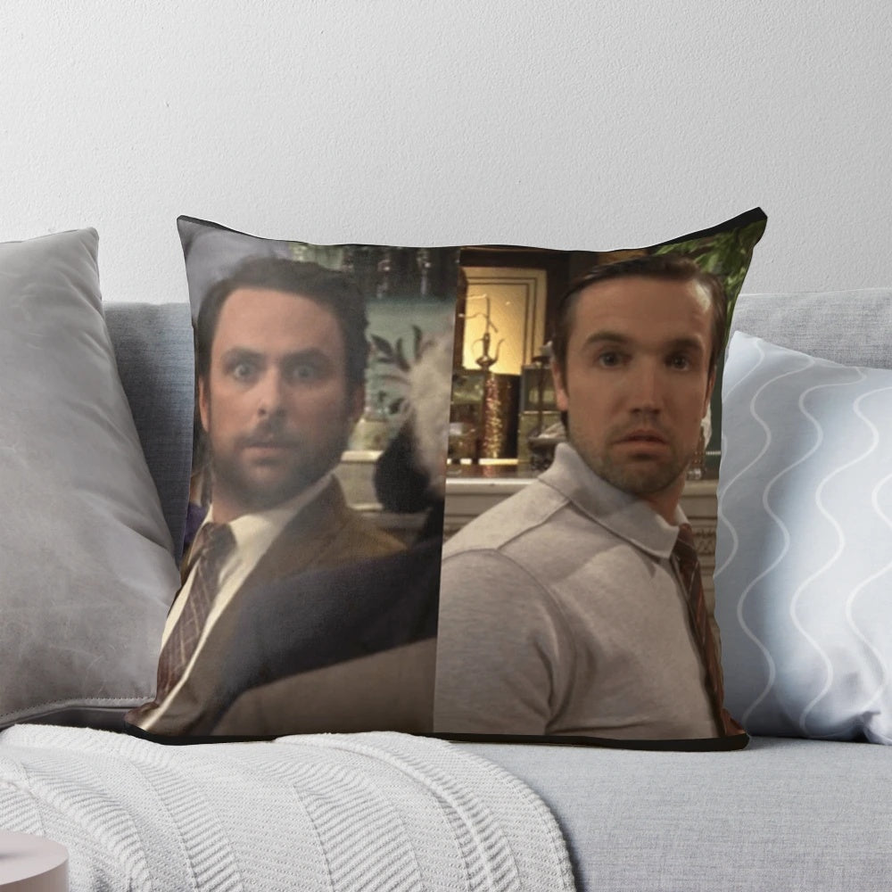 Always Sunny in Philadelphia-inspired pillow with Chalie, Mac, and Donald characters