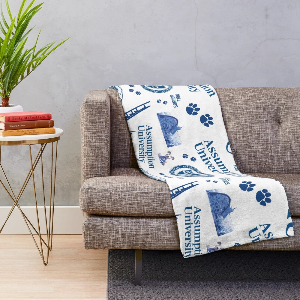 Soft and comfortable Assumption University pattern plush blanket