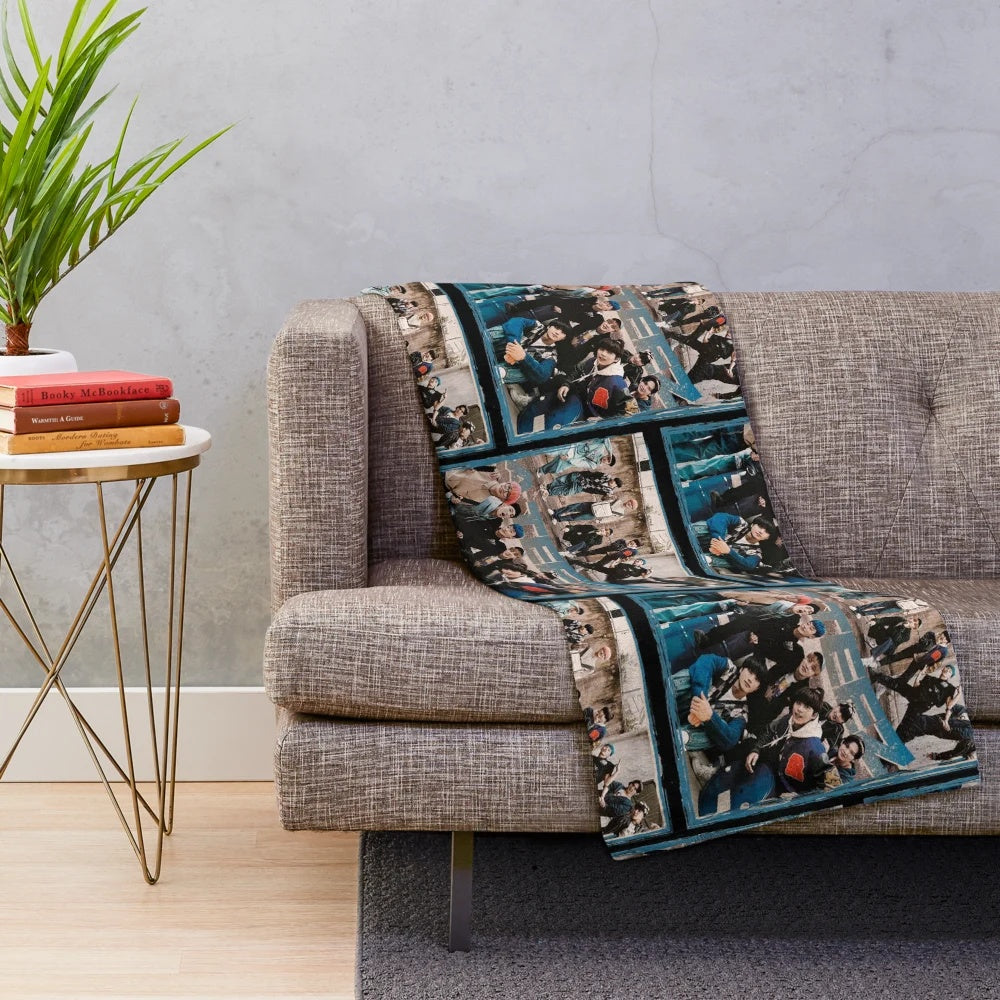 ATEEZ-inspired plush blanket featuring the members of the popular Korean boy band