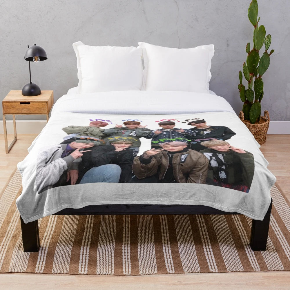 ATEEZ-themed plush blanket with the 8 members' hearts