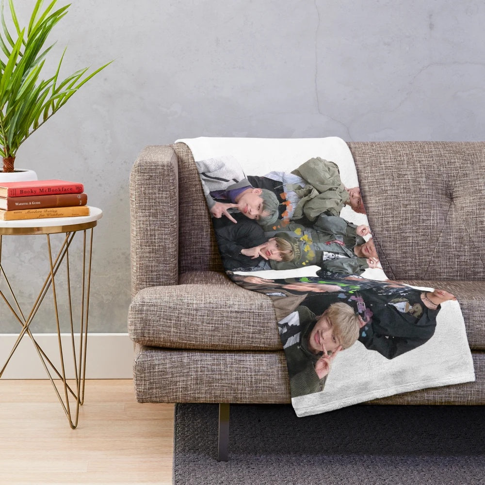 ATEEZ-themed plush blanket with the 8 members' hearts