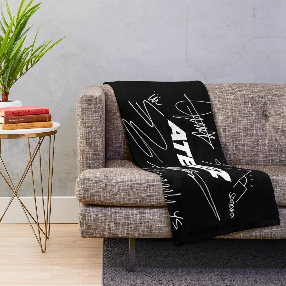 ATEEZ plush blanket with logo and autographs