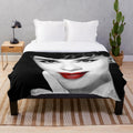Audrey Hepburn inspired plush blanket featuring her iconic lips