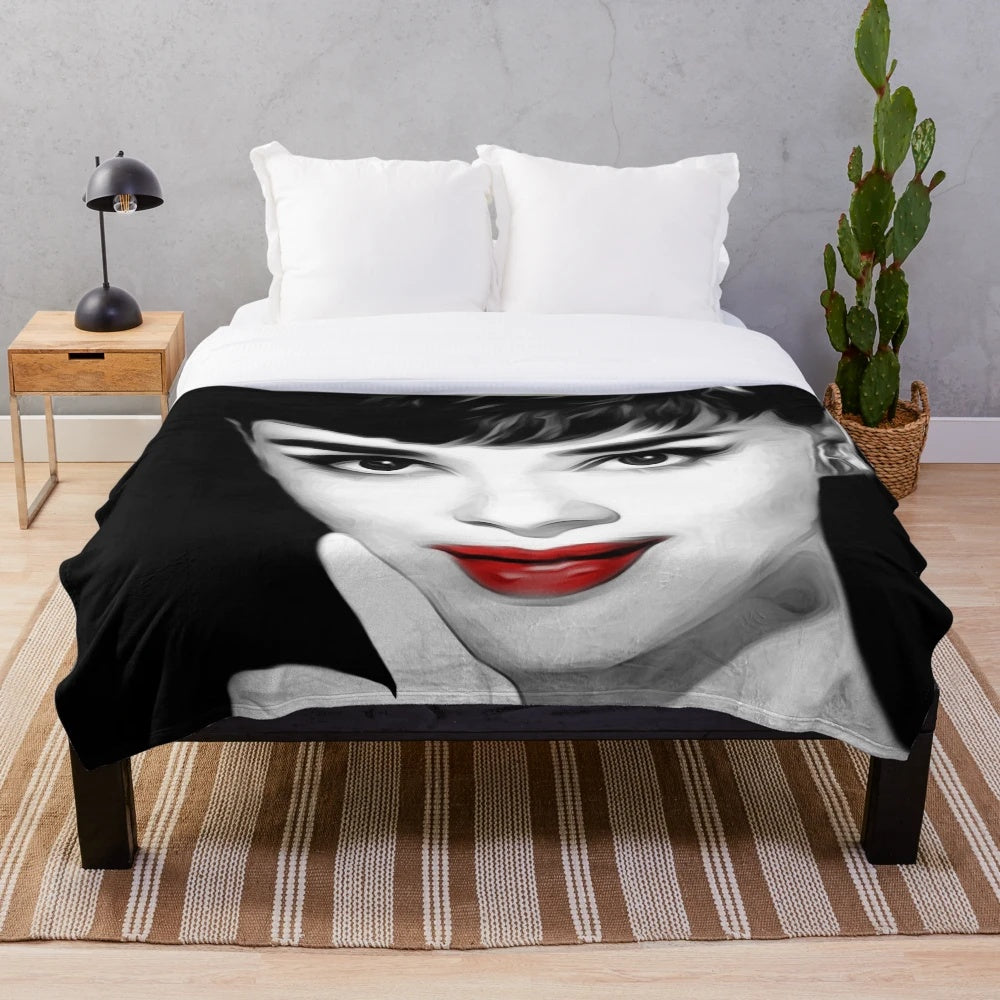 Audrey Hepburn inspired plush blanket featuring her iconic lips