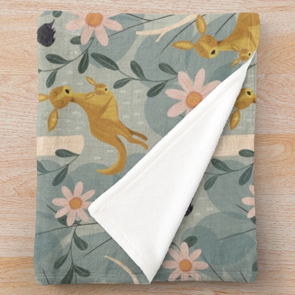 Aussie Animals Plush Blanket featuring kangaroo, koala, and echidna