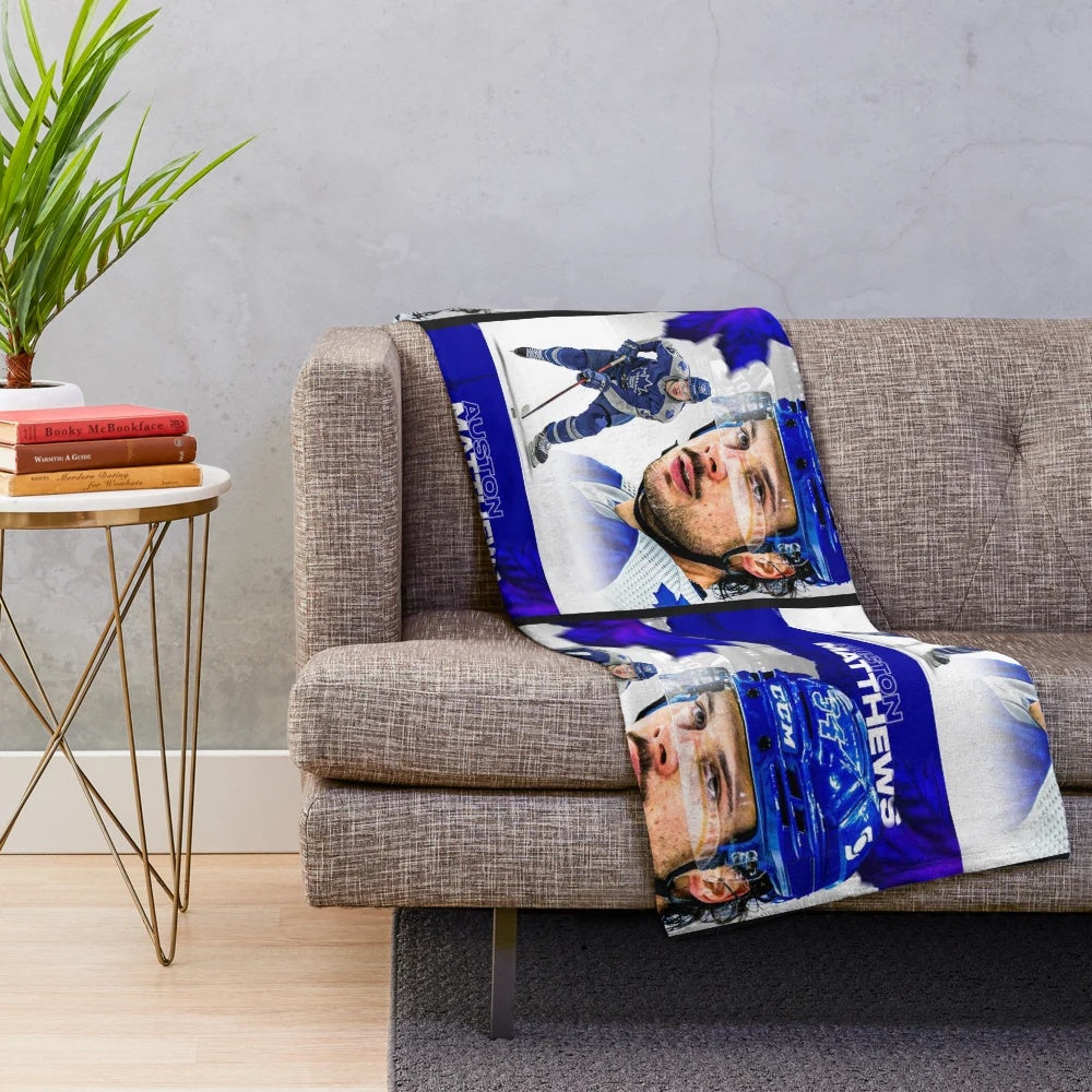 Auston Matthews plush blanket with Toronto Maple Leafs logo
