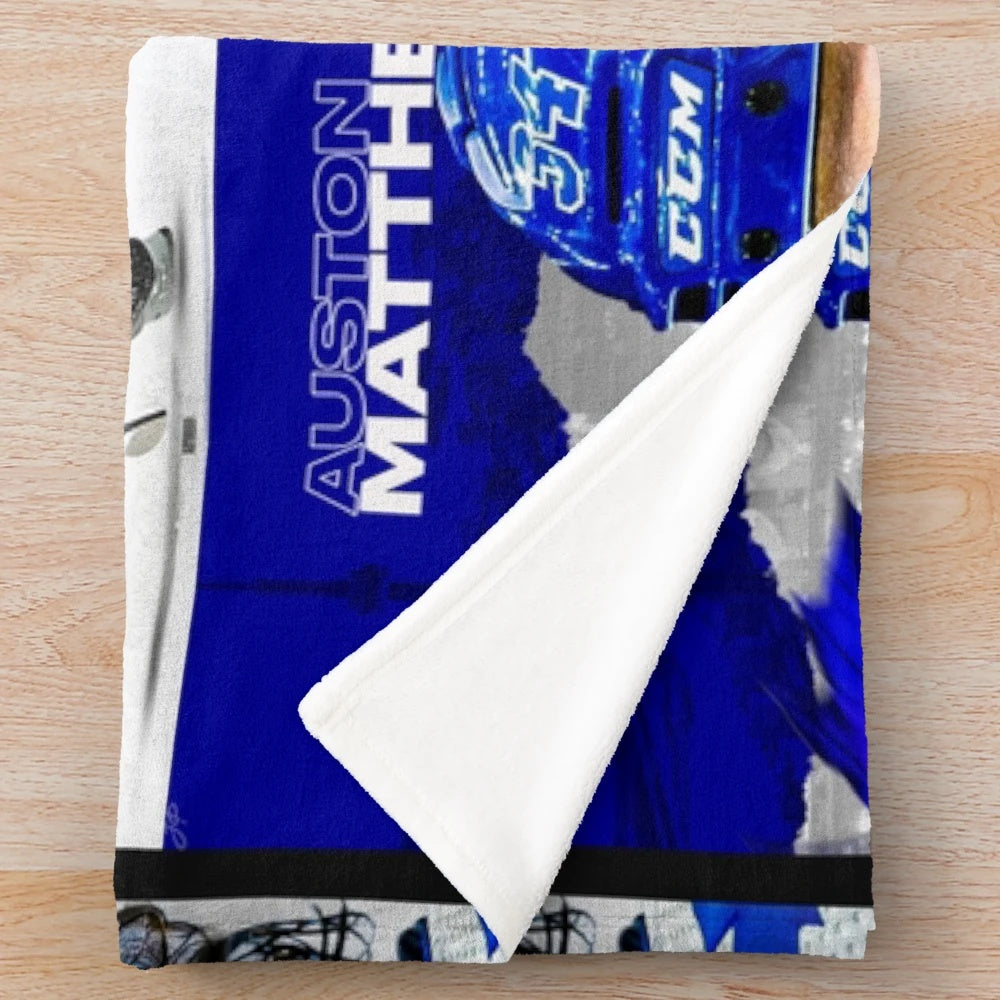 Auston Matthews plush blanket with Toronto Maple Leafs logo