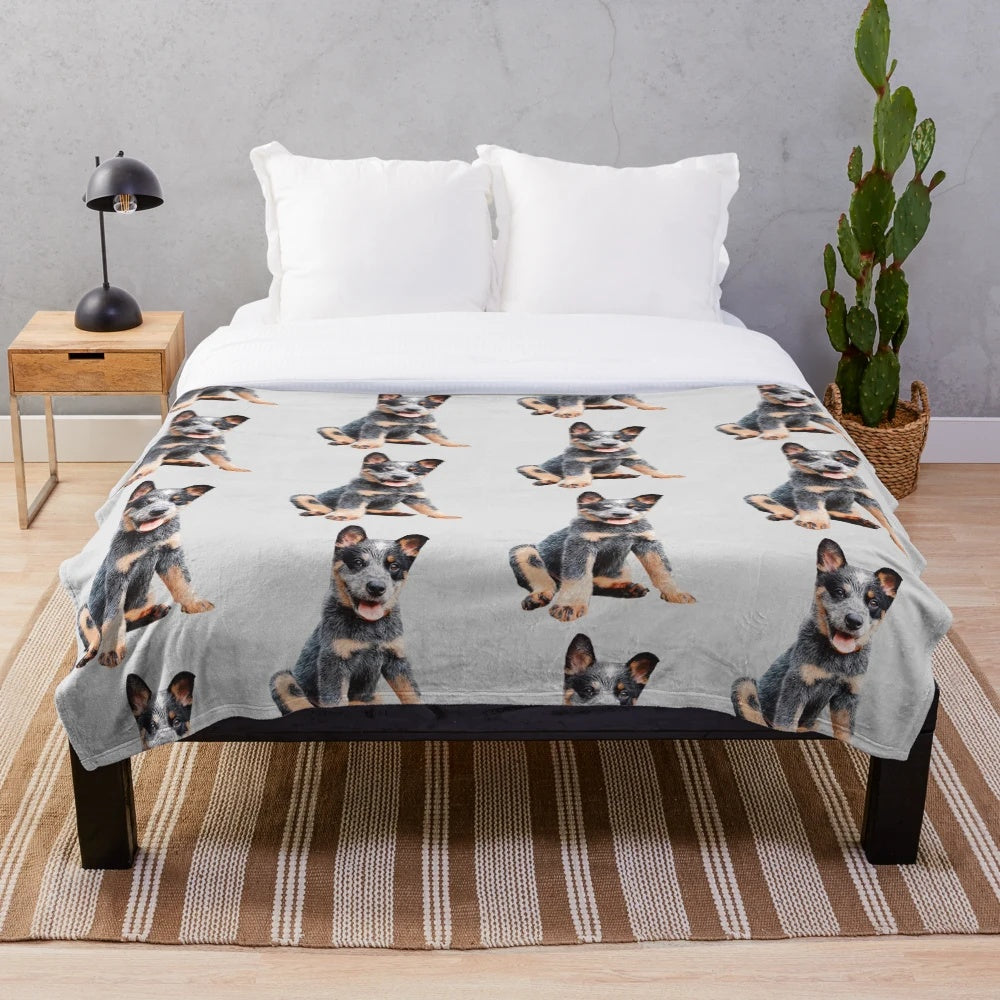 Adorable Australian Cattle Dog Blue Heeler Puppy on Plush Blanket