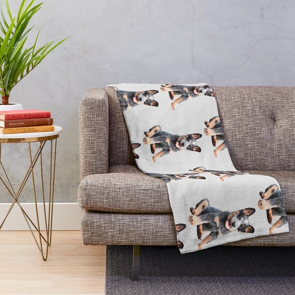 Adorable Australian Cattle Dog Blue Heeler Puppy on Plush Blanket