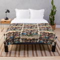 Australian Shepherd herding dog wearing cowboy hat on plush blanket