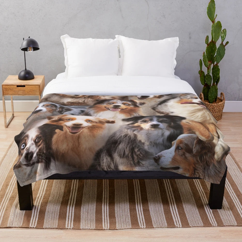 A cozy plush blanket featuring the beautiful and intelligent Australian Shepherd dog breed