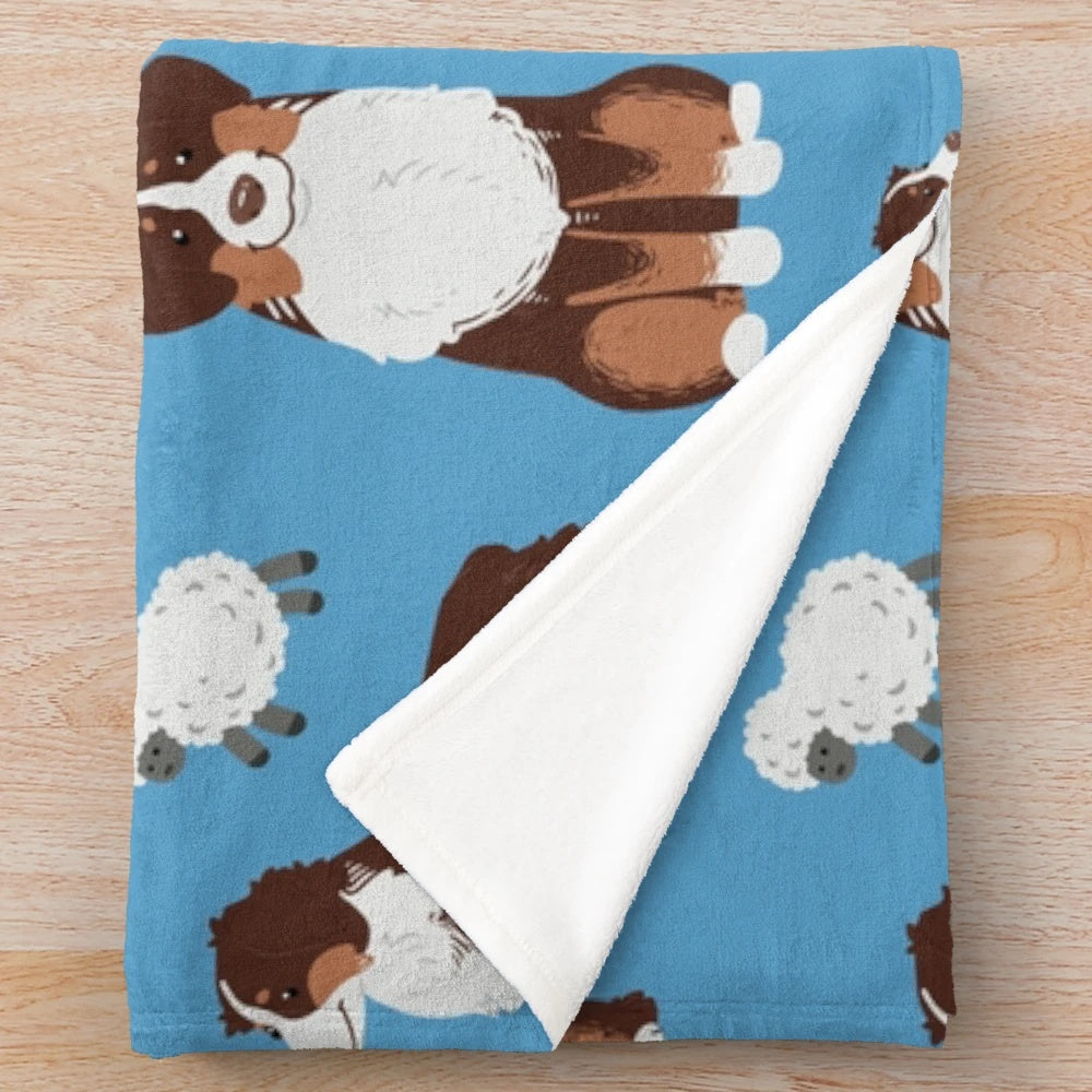 Australian Shepherd dog breed pattern on a plush blanket
