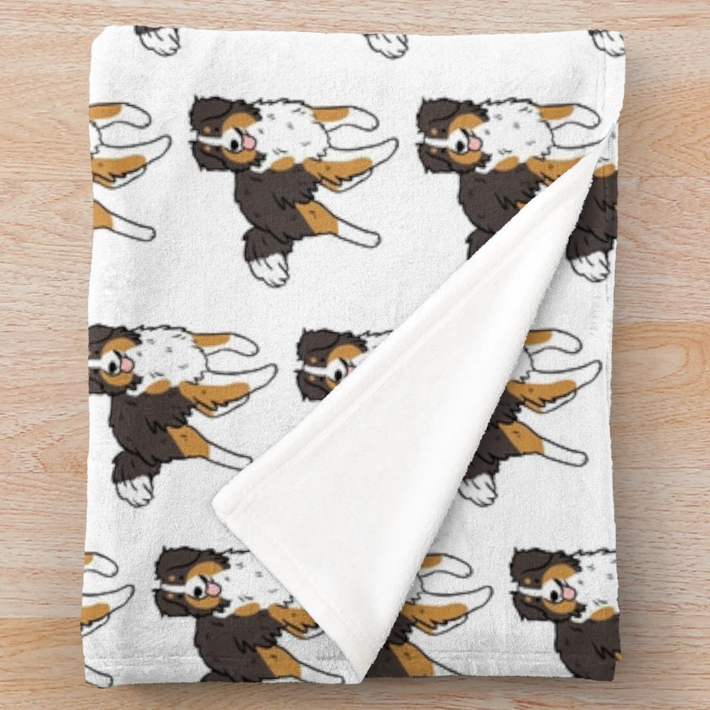 Soft and plush Australian shepherd-themed blanket with a cute cartoon illustration
