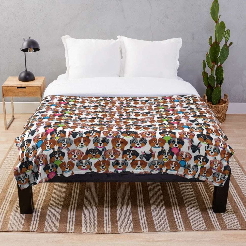 Australian shepherd dog pattern on a soft, plush blanket