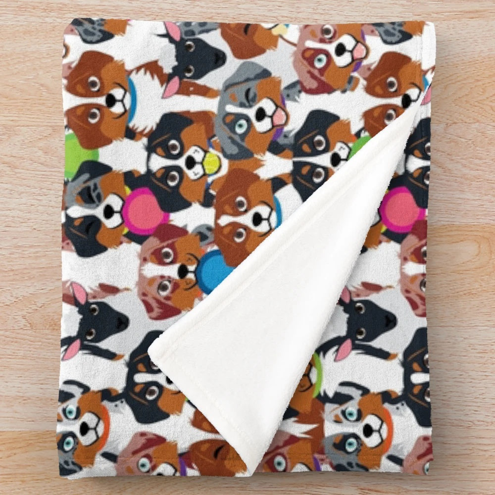Australian shepherd dog pattern on a soft, plush blanket