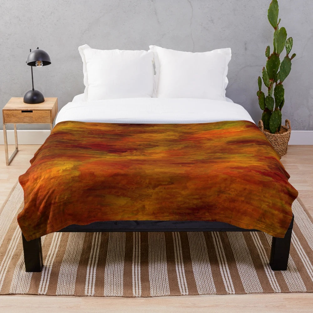 Autumn abstract texture plush blanket with warm colors and soft, cozy design