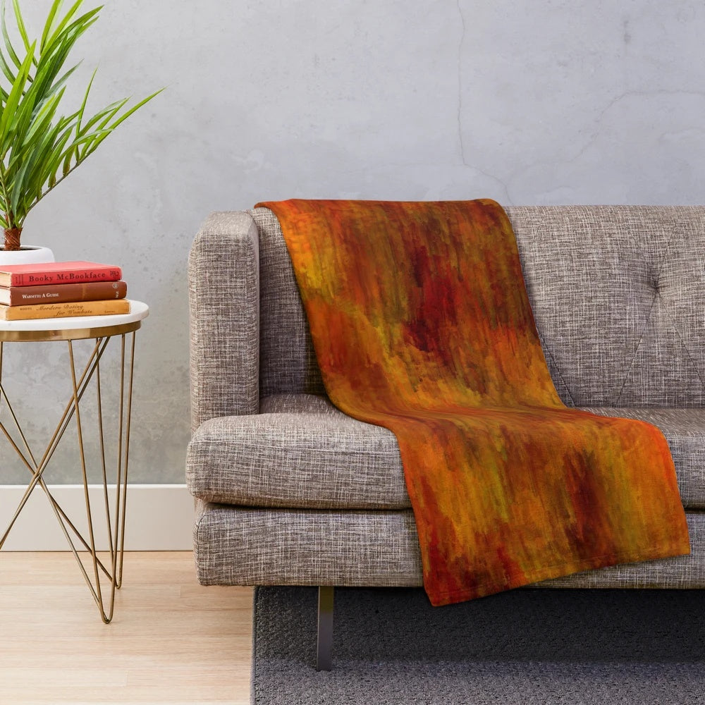 Autumn abstract texture plush blanket with warm colors and soft, cozy design