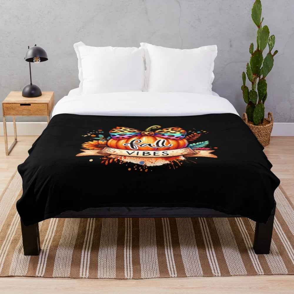 Cozy autumn aesthetic plush blanket with fall vibes design