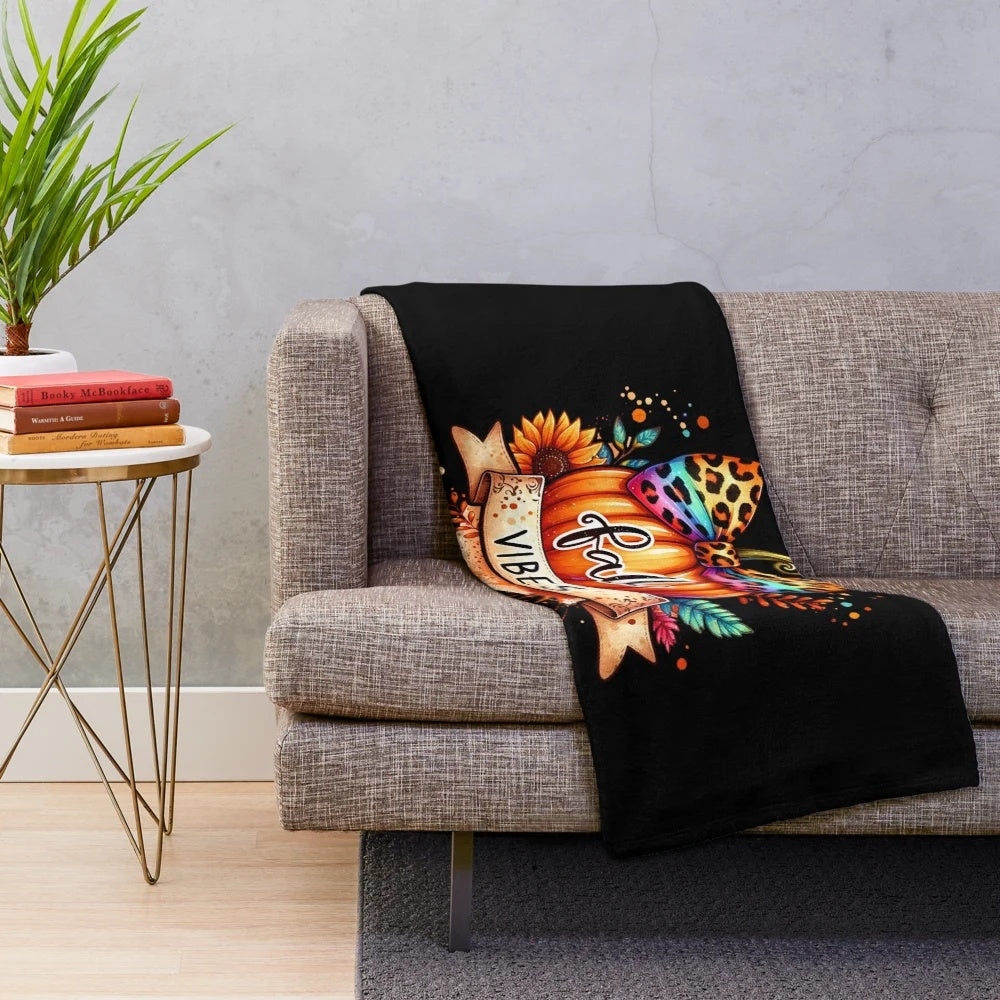 Cozy autumn aesthetic plush blanket with fall vibes design