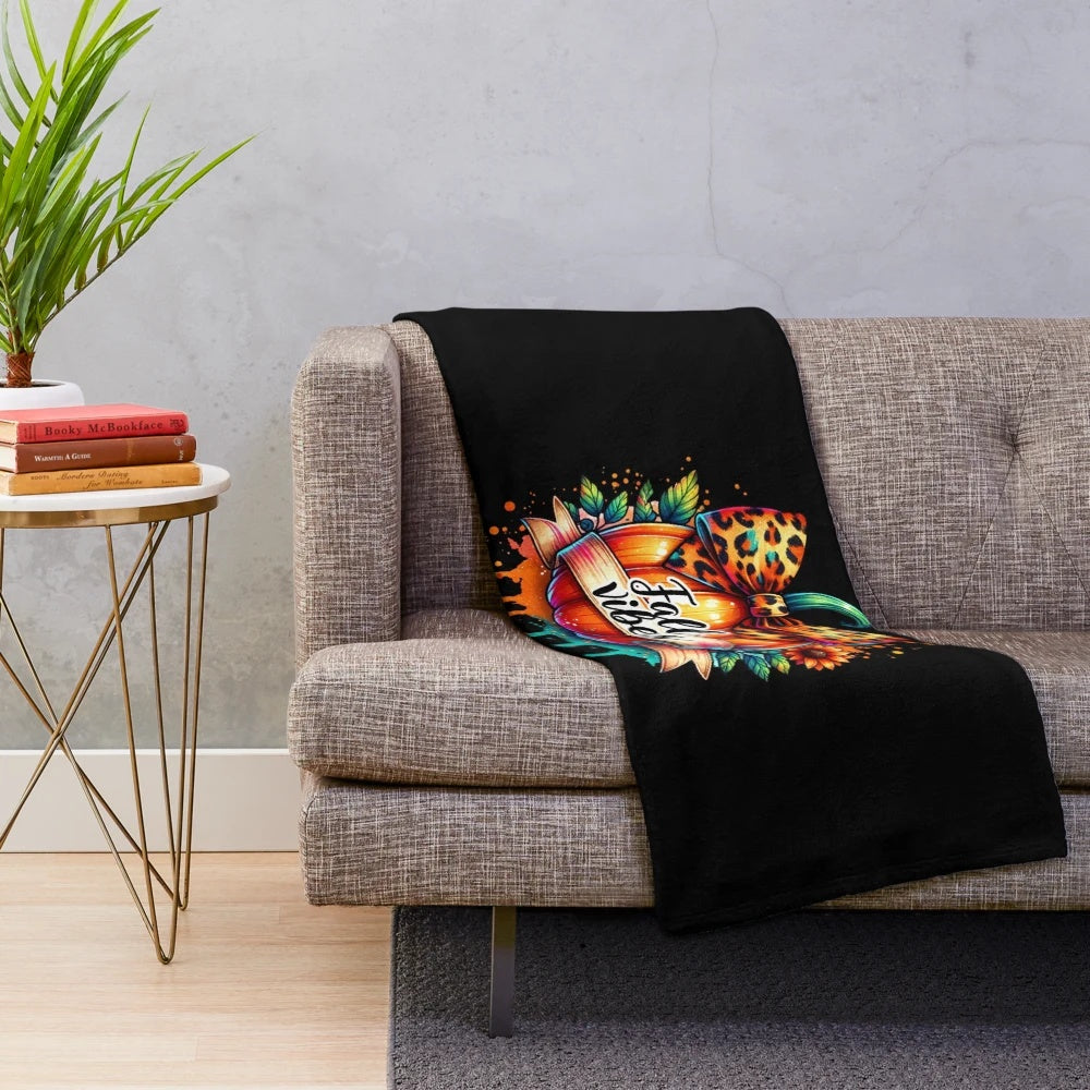 Cozy autumn aesthetic plush blanket with retro watercolor fall design