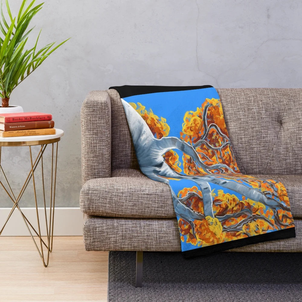 Soft and plush autumn birch-patterned blanket for cozy home decor