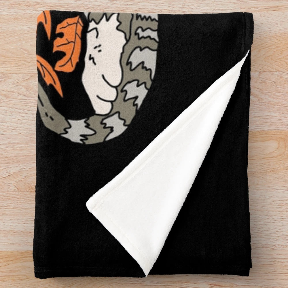 Cozy autumn cat plush blanket with sleeping cat design