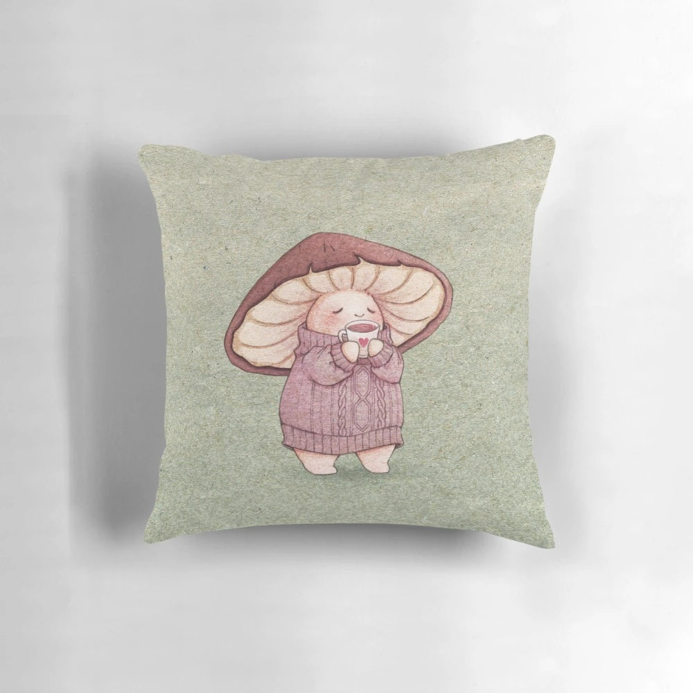 Soft, knitted sweater-inspired pillow in earthy, autumnal tones for a cozy, hygge-inspired home.
