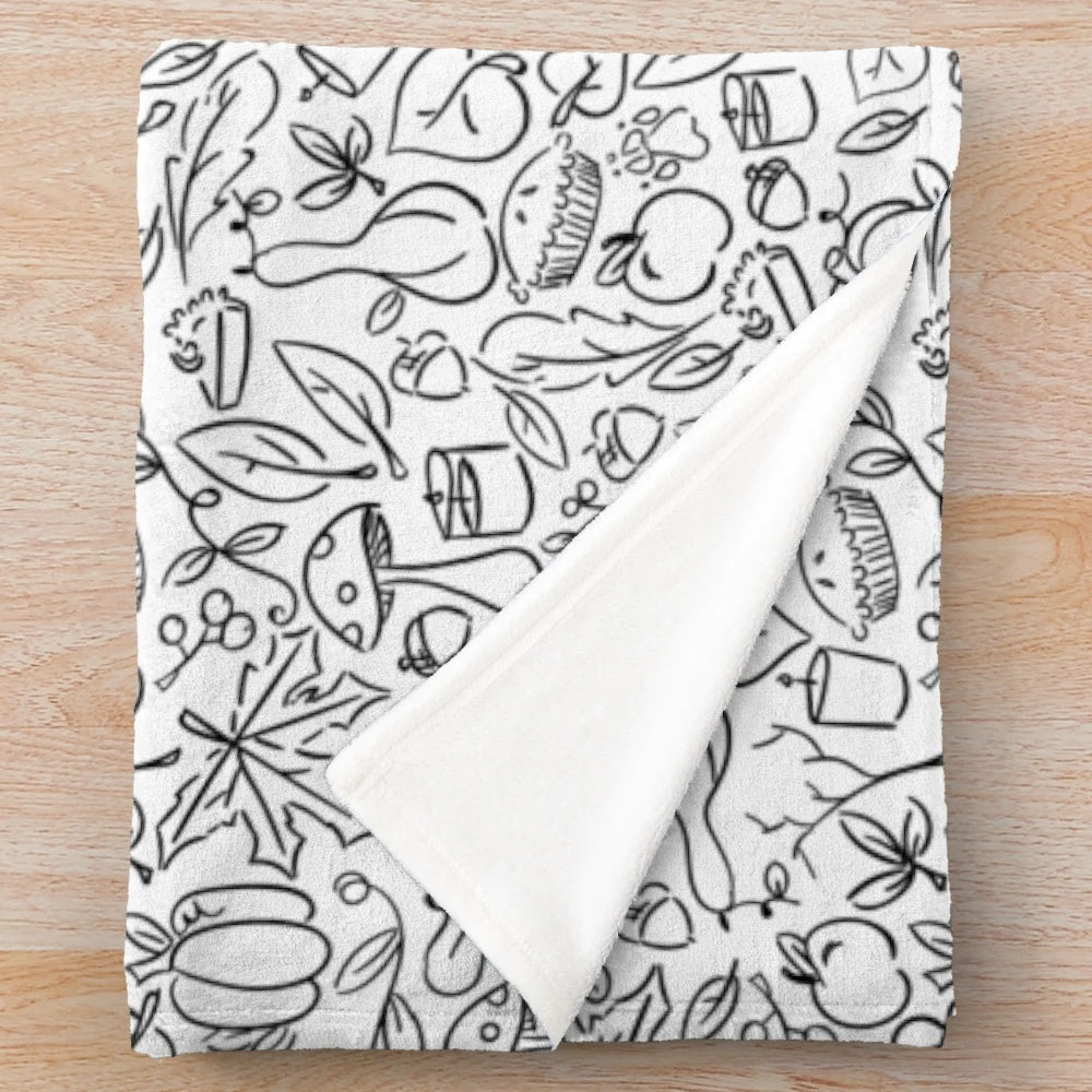 Autumn doodle pattern plush blanket