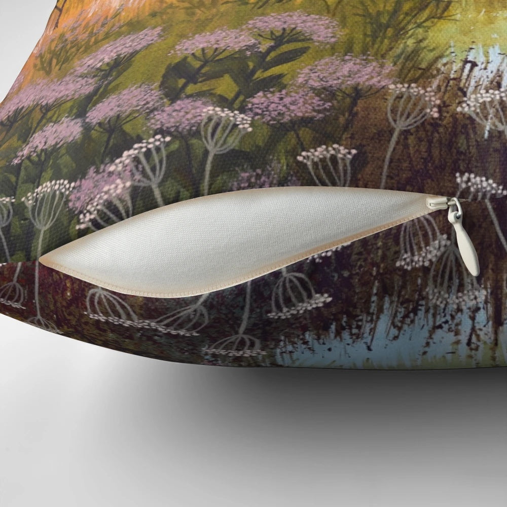 Autumn Equinox Pillow with Enchanting Fox Artwork by Artist Jo Grundy