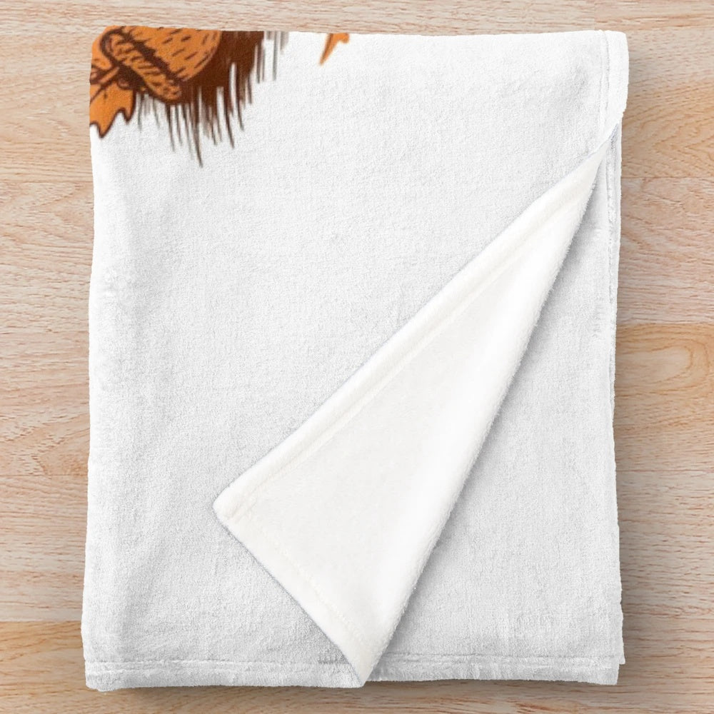 Plush blanket with autumn leaf and coffee cup design