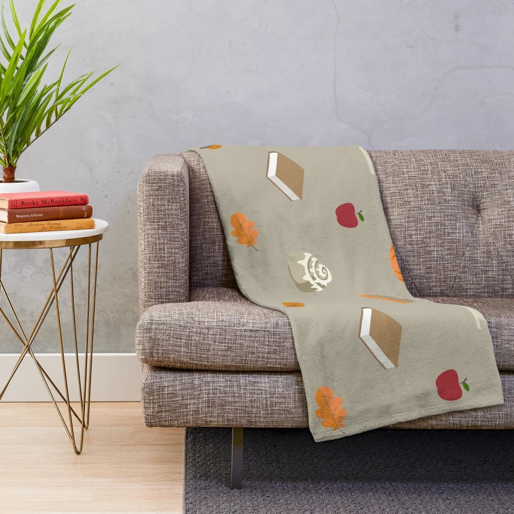 Autumn Feelings Plush Blanket with Leaves, Pumpkins, and Pumpkin Spice Latte