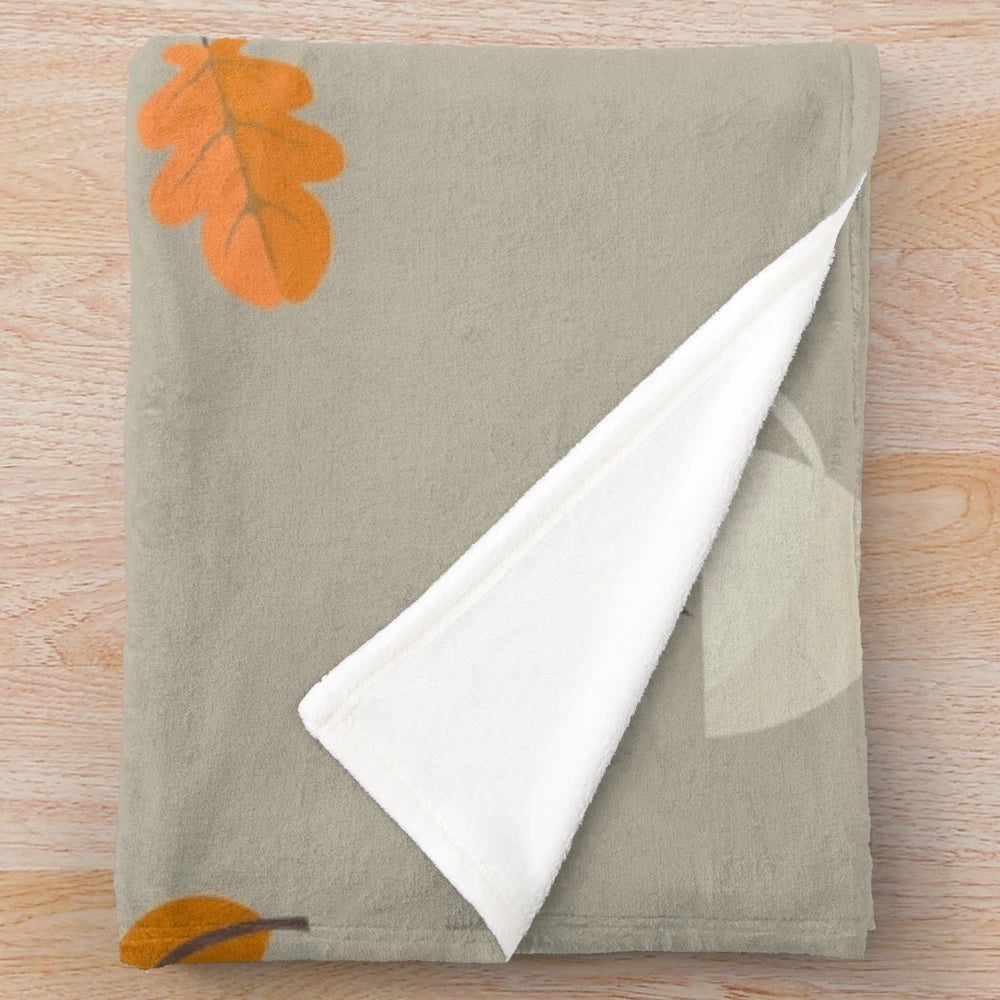 Autumn Feelings Plush Blanket with Leaves, Pumpkins, and Pumpkin Spice Latte