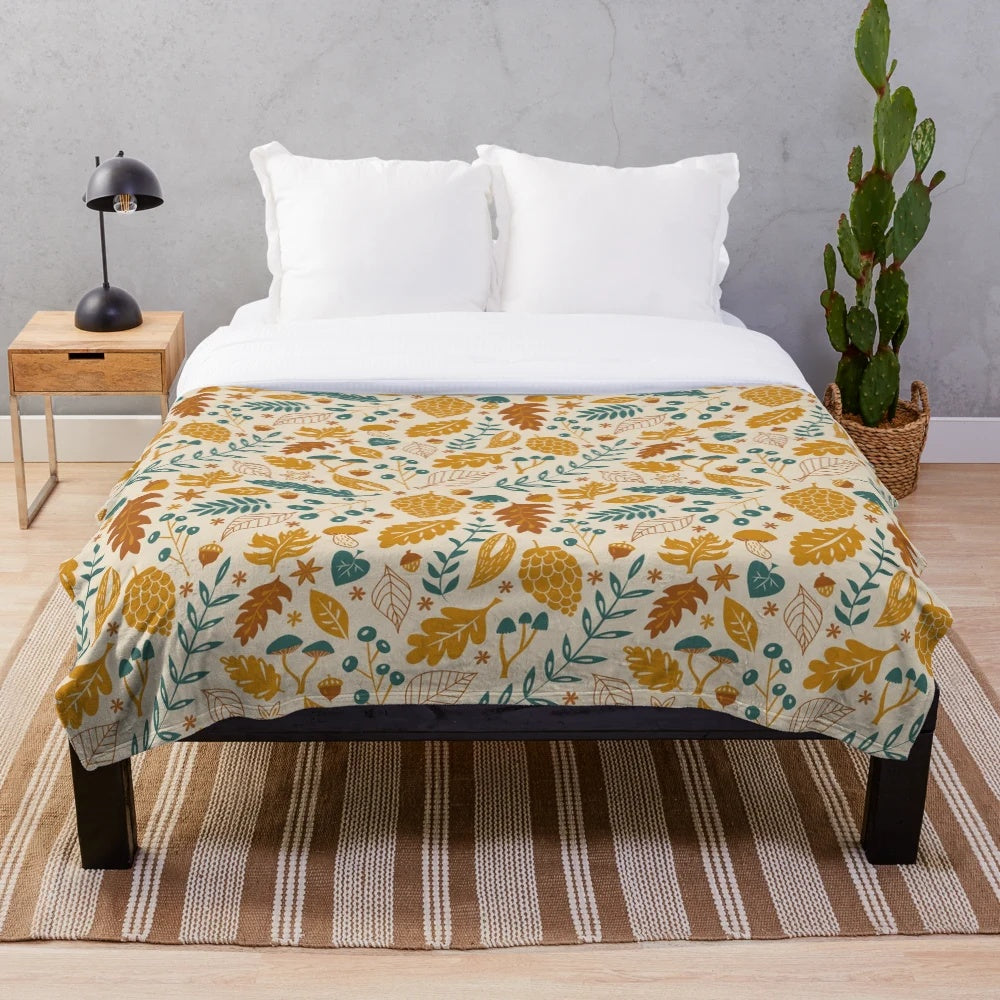 Soft and plush autumn foliage patterned blanket