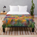 Autumn forest plush blanket with falling leaves