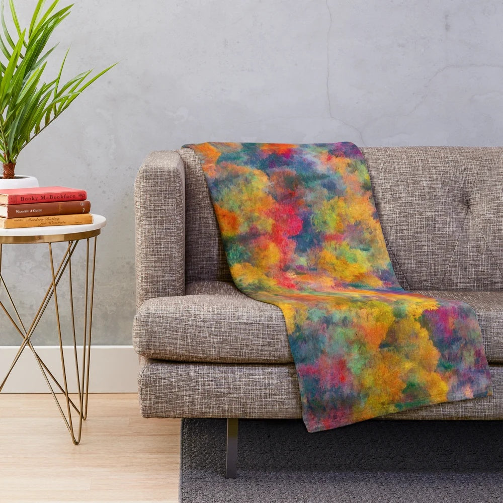 Autumn forest plush blanket with falling leaves