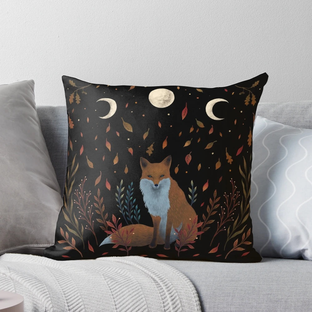 Soft autumn-themed fox decorative pillow for the night garden