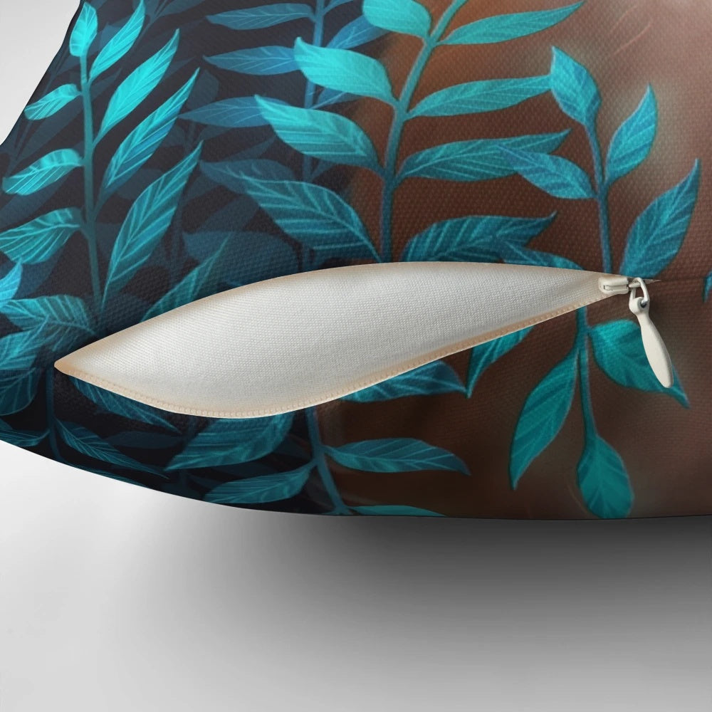 Soft, plush decorative pillow featuring a cute, adorable fox design with autumn leaves and nature motifs.