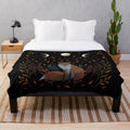 Autumn fox plush blanket with botanical and mystical design
