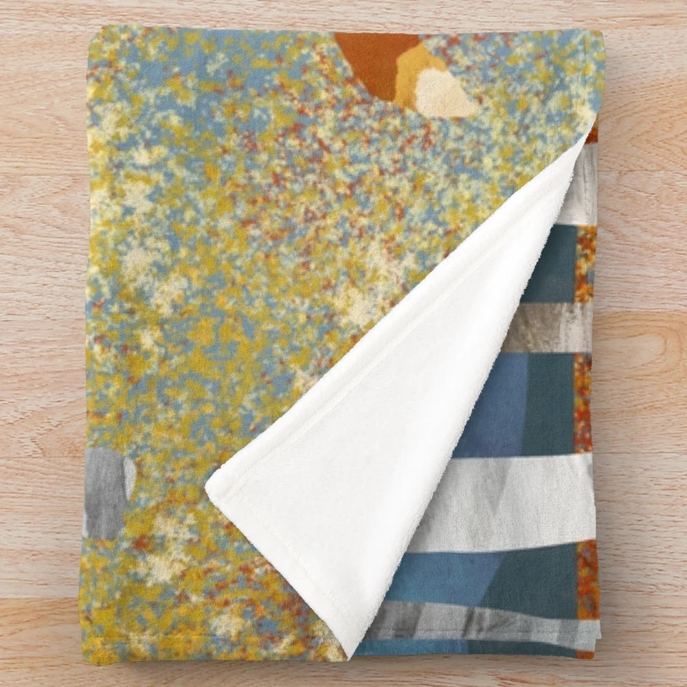 Autumn fox plush blanket with colorful abstract landscape design