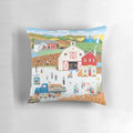 Autumn-themed pillow with pumpkins, truck, and rural landscape