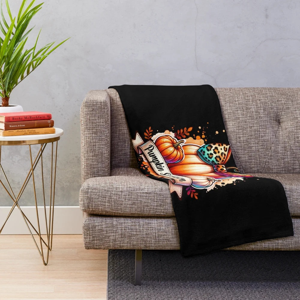 Plush blanket with vintage-inspired watercolor pumpkin design