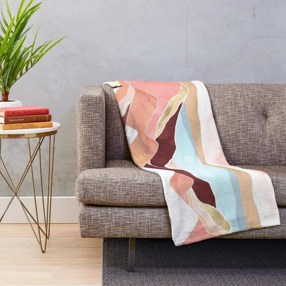 Plush blanket featuring an abstract autumn lake sunrise landscape design