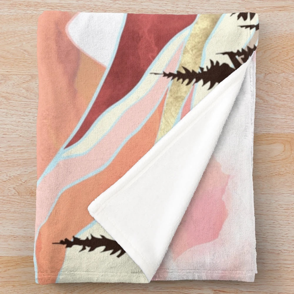 Plush blanket featuring an abstract autumn lake sunrise landscape design