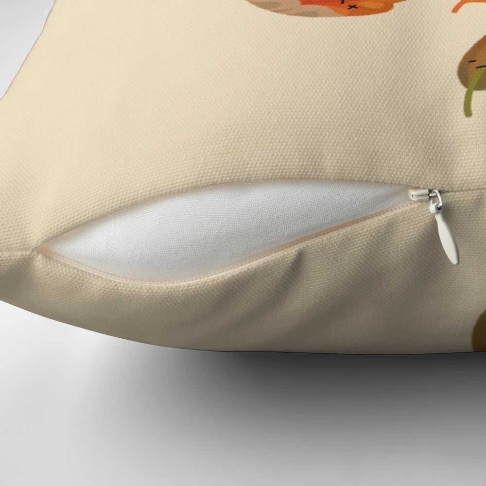 Autumn leaf pillow with cute, crying leaves in brown and khaki colors